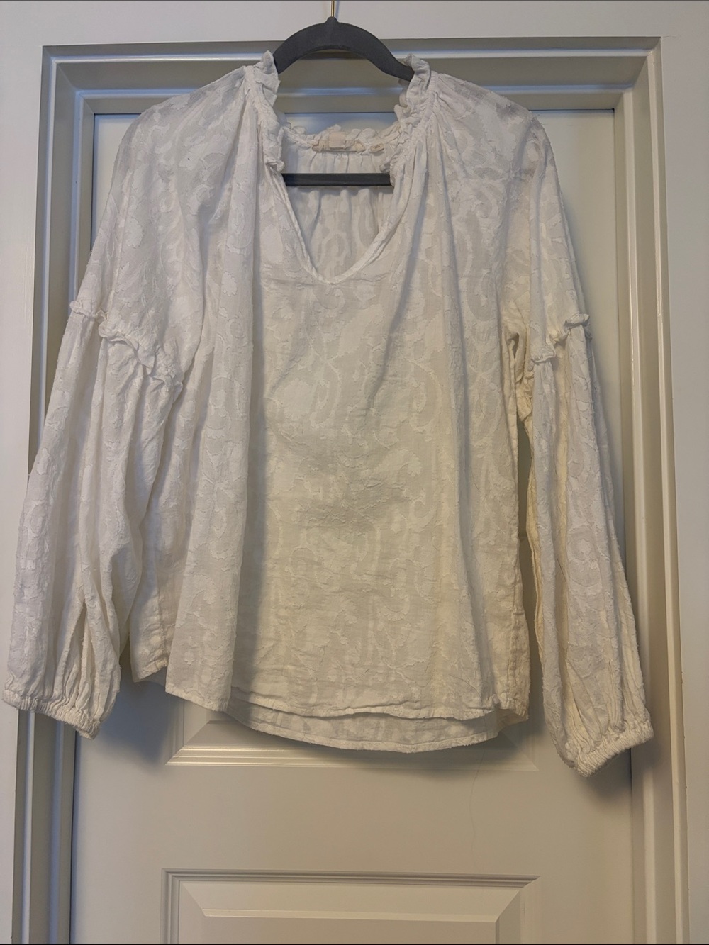 Cream Long-Sleeve Textured Peasant Blouse